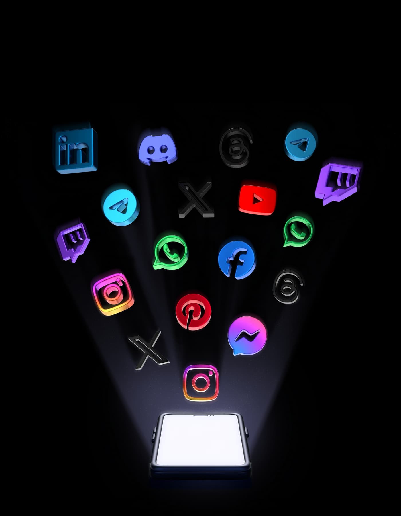 A phone projecting the logos of many social networks